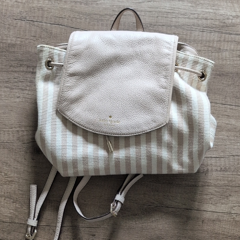 Kate Spade Beige and White Striped Backpack